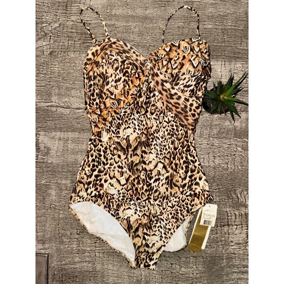Gottex One Piece Swimsuit Animal Leopard Print | Tummy Control,Vintage Glam Sz14 - Picture 1 of 7